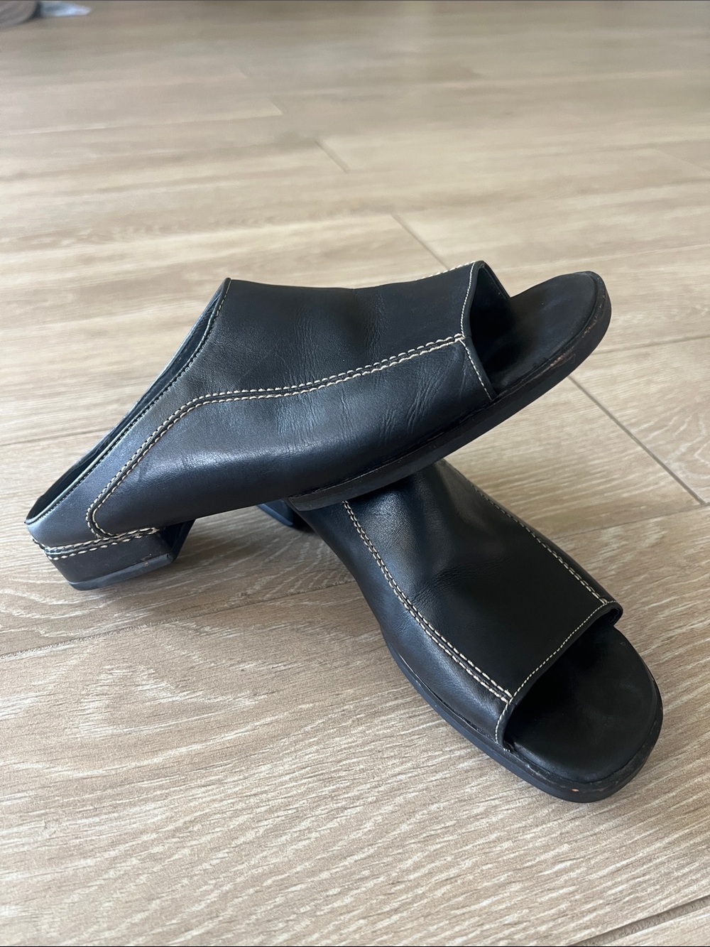 Cole Haan Black Leather Open-Toe Mules